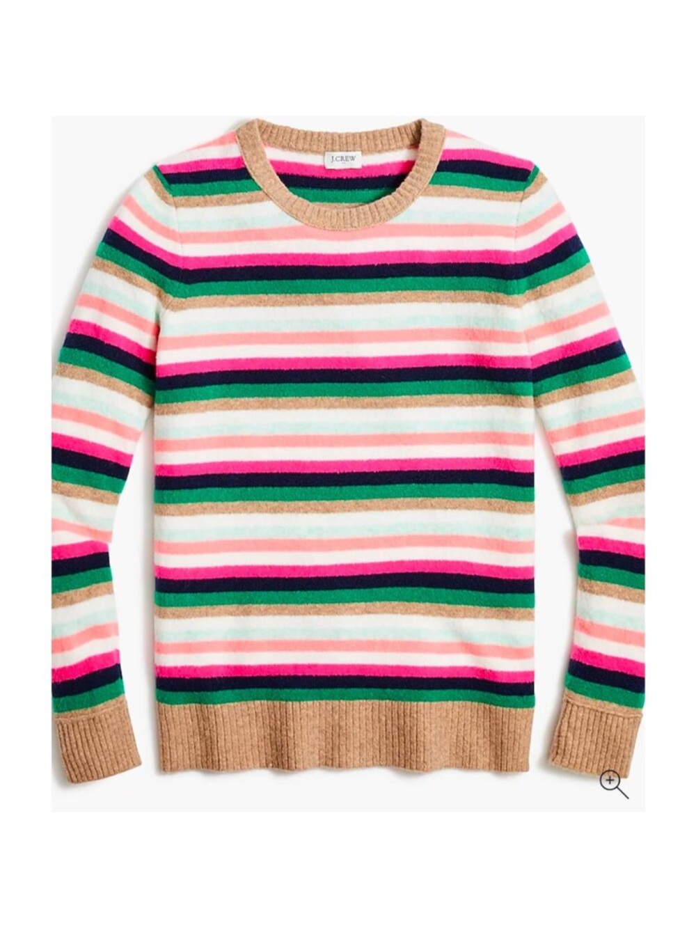 J. Crew Striped Crewneck Sweater in Pink, Green and Camel M
